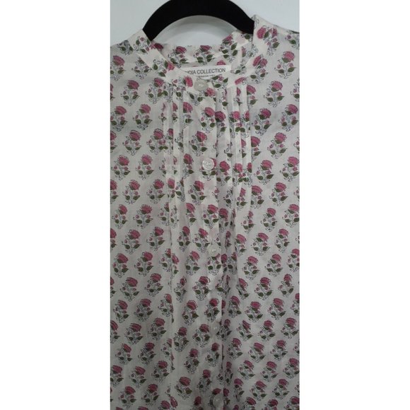 Emerson Fry Mandarin Collar Top Rosey Flowers Organic Cotton Made in India O/S - Picture 11 of 16